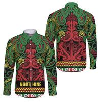 Aotearoa Iwi Ngati Hine Family Matching Puletasi and Hawaiian Shirt Maori Wharenui House Tribal Pattern LT9 Dad's Shirt - Long Sleeve Deep Green - Polynesian Pride