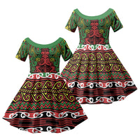 Aotearoa Iwi Ngati Hine Family Matching Puletasi and Hawaiian Shirt Maori Wharenui House Tribal Pattern LT9 Daughter's Dress Deep Green - Polynesian Pride