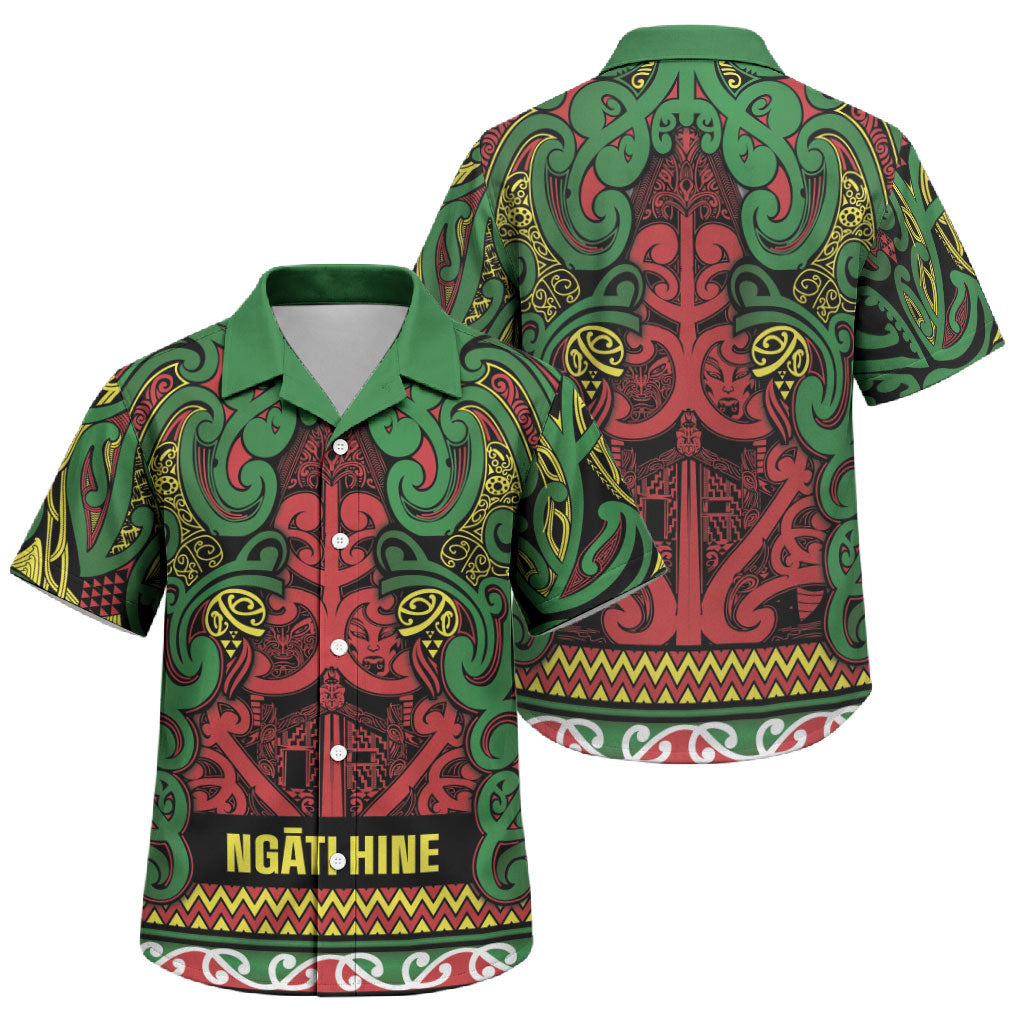 Aotearoa Iwi Ngati Hine Family Matching Puletasi and Hawaiian Shirt Maori Wharenui House Tribal Pattern LT9 Son's Shirt Deep Green - Polynesian Pride