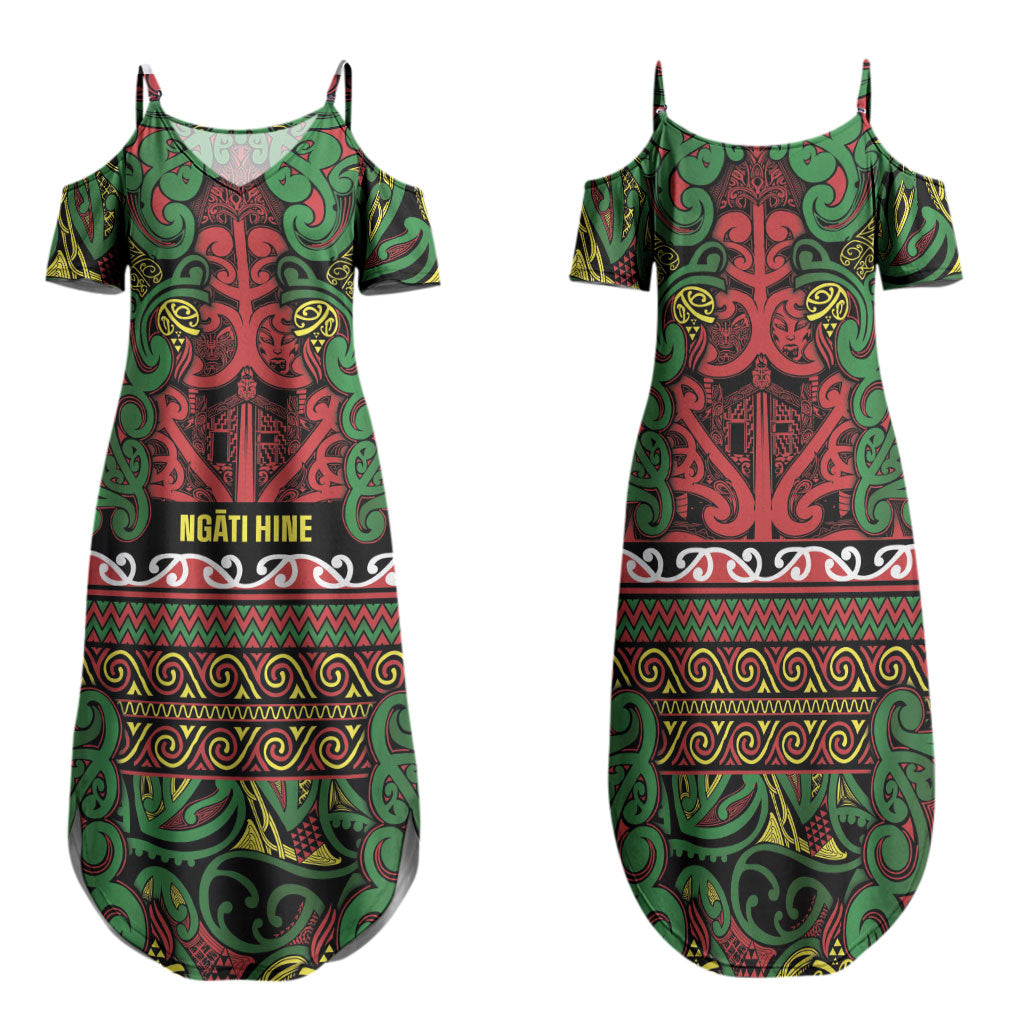 Aotearoa Iwi Ngati Hine Family Matching Summer Maxi Dress and Hawaiian Shirt Maori Wharenui House Tribal Pattern LT9 Mom's Dress Deep Green - Polynesian Pride