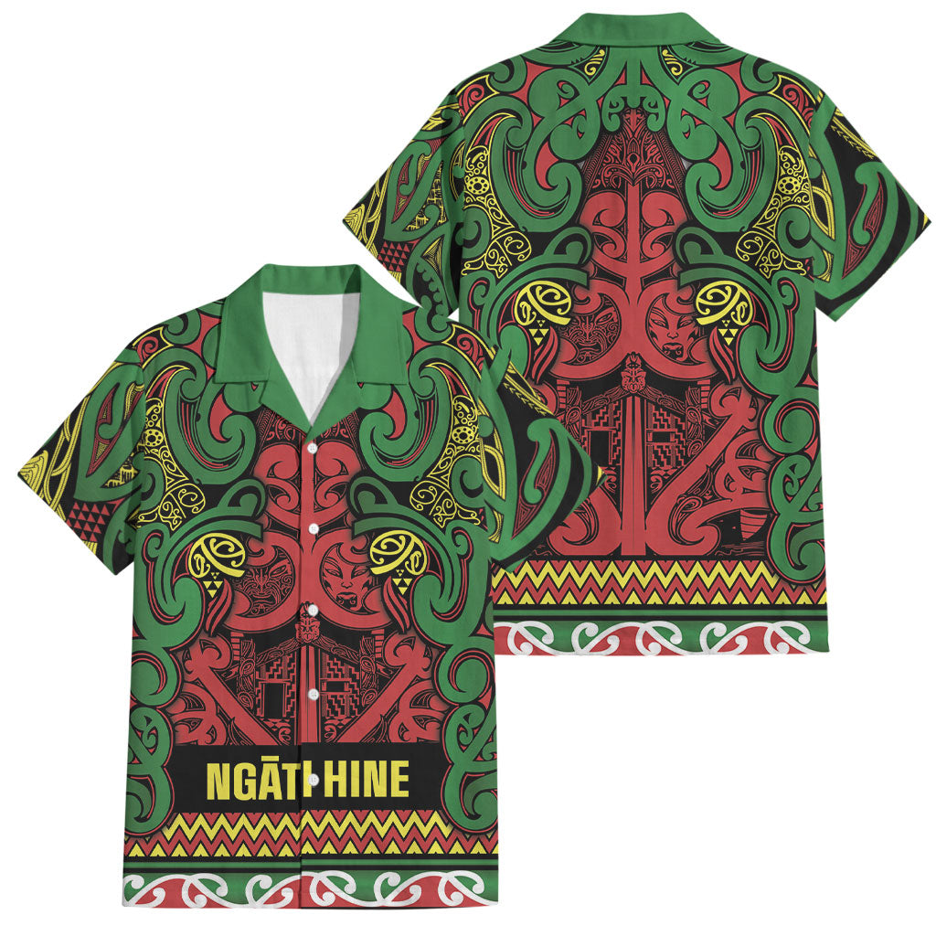 Aotearoa Iwi Ngati Hine Family Matching Summer Maxi Dress and Hawaiian Shirt Maori Wharenui House Tribal Pattern LT9 Dad's Shirt - Short Sleeve Deep Green - Polynesian Pride