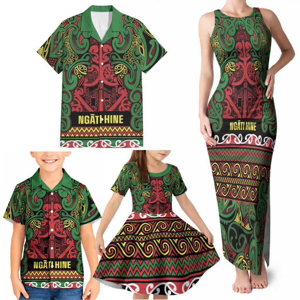 Aotearoa Iwi Ngati Hine Family Matching Tank Maxi Dress and Hawaiian Shirt Maori Wharenui House Tribal Pattern LT9 - Polynesian Pride