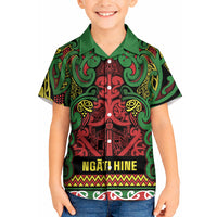 Aotearoa Iwi Ngati Hine Kid Hawaiian Shirt Maori Wharenui House Tribal Pattern LT9 Kid Deep Green - Polynesian Pride