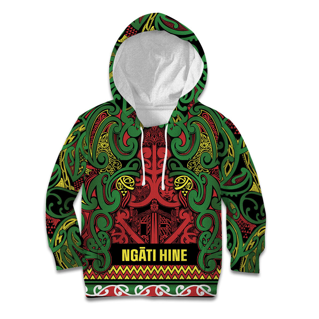Aotearoa Iwi Ngati Hine Kid Hoodie Maori Wharenui House Tribal Pattern LT9 Hoodie Deep Green - Polynesian Pride