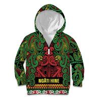Aotearoa Iwi Ngati Hine Kid Hoodie Maori Wharenui House Tribal Pattern LT9 Zip Hoodie Deep Green - Polynesian Pride