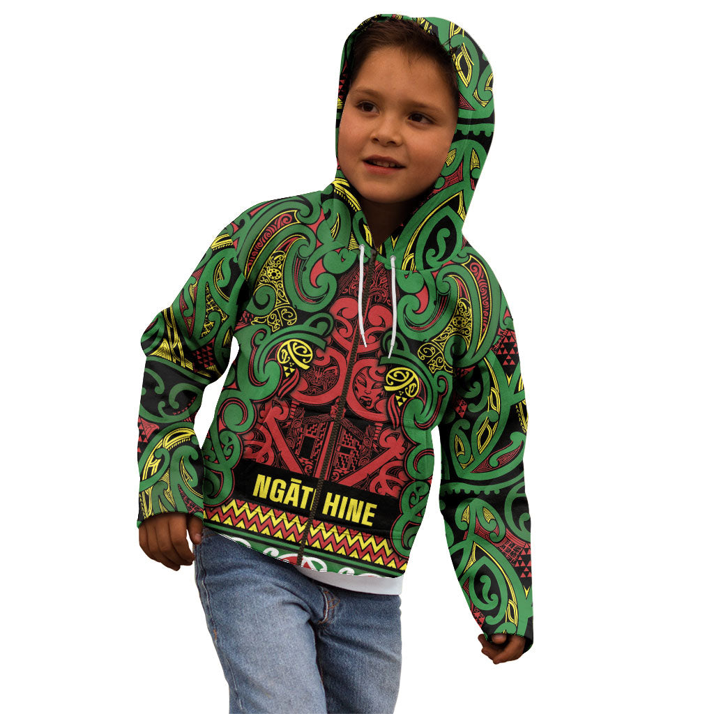 Aotearoa Iwi Ngati Hine Kid Hoodie Maori Wharenui House Tribal Pattern LT9 - Polynesian Pride