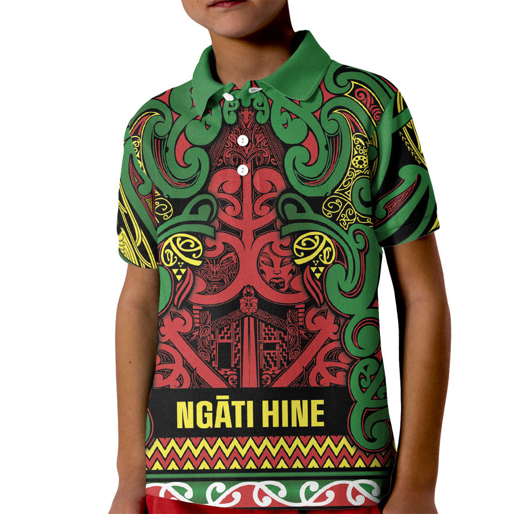 Aotearoa Iwi Ngati Hine Kid Polo Shirt Maori Wharenui House Tribal Pattern LT9 Kid Deep Green - Polynesian Pride