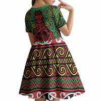 Aotearoa Iwi Ngati Hine Kid Short Sleeve Dress Maori Wharenui House Tribal Pattern LT9 - Polynesian Pride