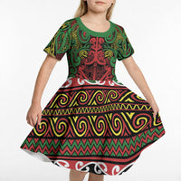 Aotearoa Iwi Ngati Hine Kid Short Sleeve Dress Maori Wharenui House Tribal Pattern LT9 - Polynesian Pride