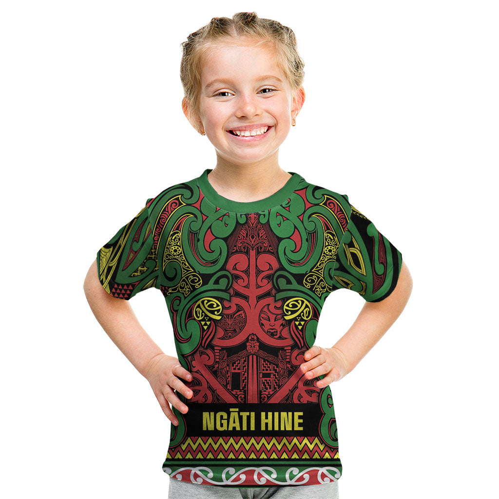 Aotearoa Iwi Ngati Hine Kid T Shirt Maori Wharenui House Tribal Pattern LT9 Deep Green - Polynesian Pride