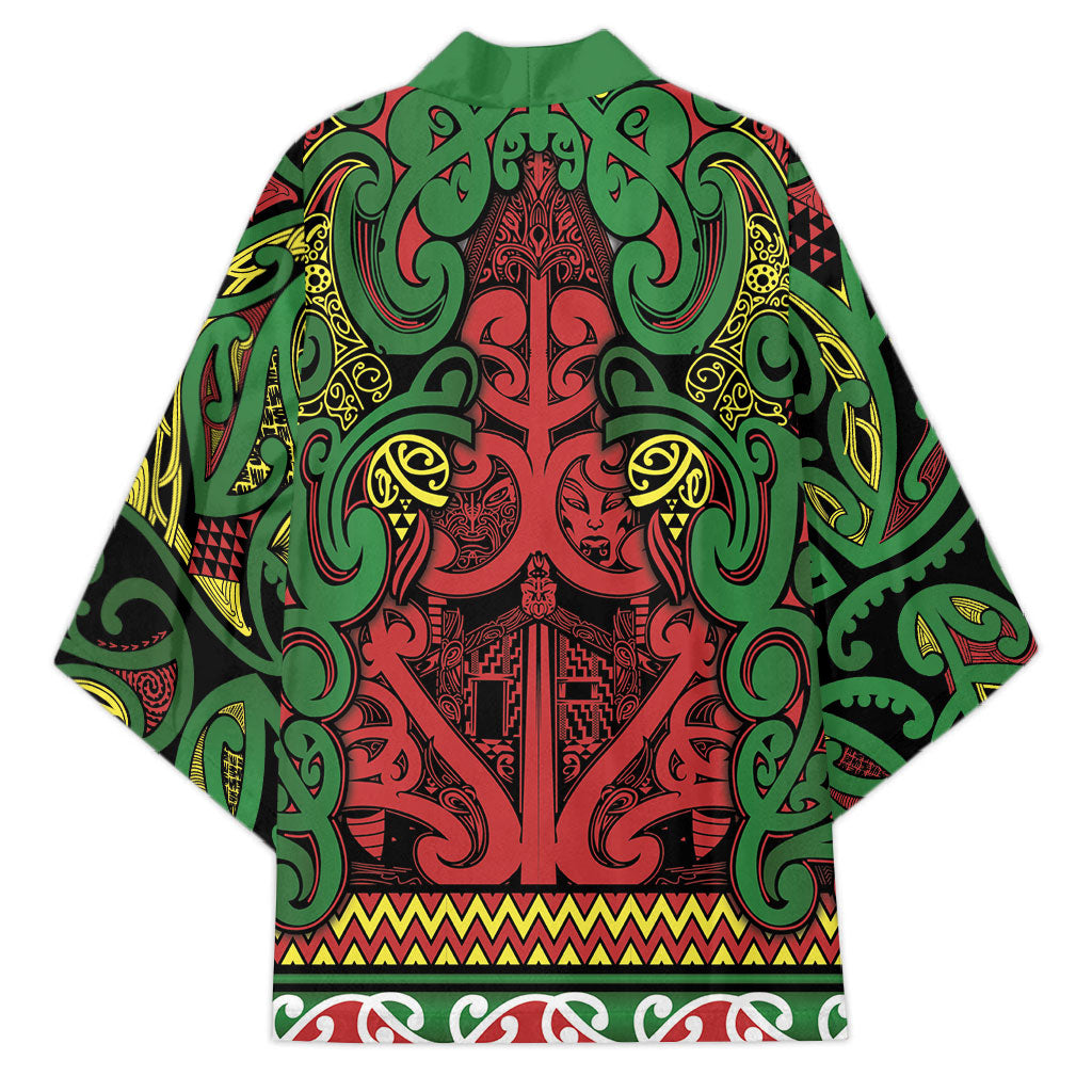 Aotearoa Iwi Ngati Hine Kimono Maori Wharenui House Tribal Pattern LT9 - Polynesian Pride