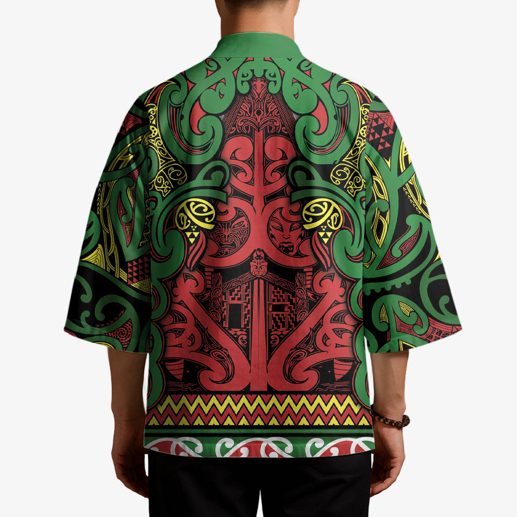 Aotearoa Iwi Ngati Hine Kimono Maori Wharenui House Tribal Pattern LT9 - Polynesian Pride