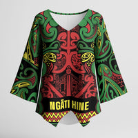 Aotearoa Iwi Ngati Hine Kimono Sleeve Blouse Maori Wharenui House Tribal Pattern LT9 Female Deep Green - Polynesian Pride