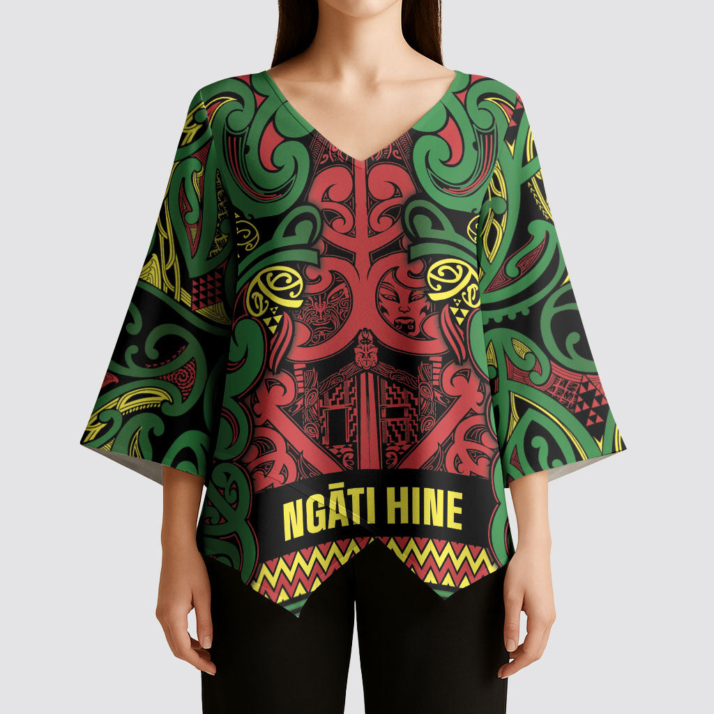 Aotearoa Iwi Ngati Hine Kimono Sleeve Blouse Maori Wharenui House Tribal Pattern LT9 - Polynesian Pride