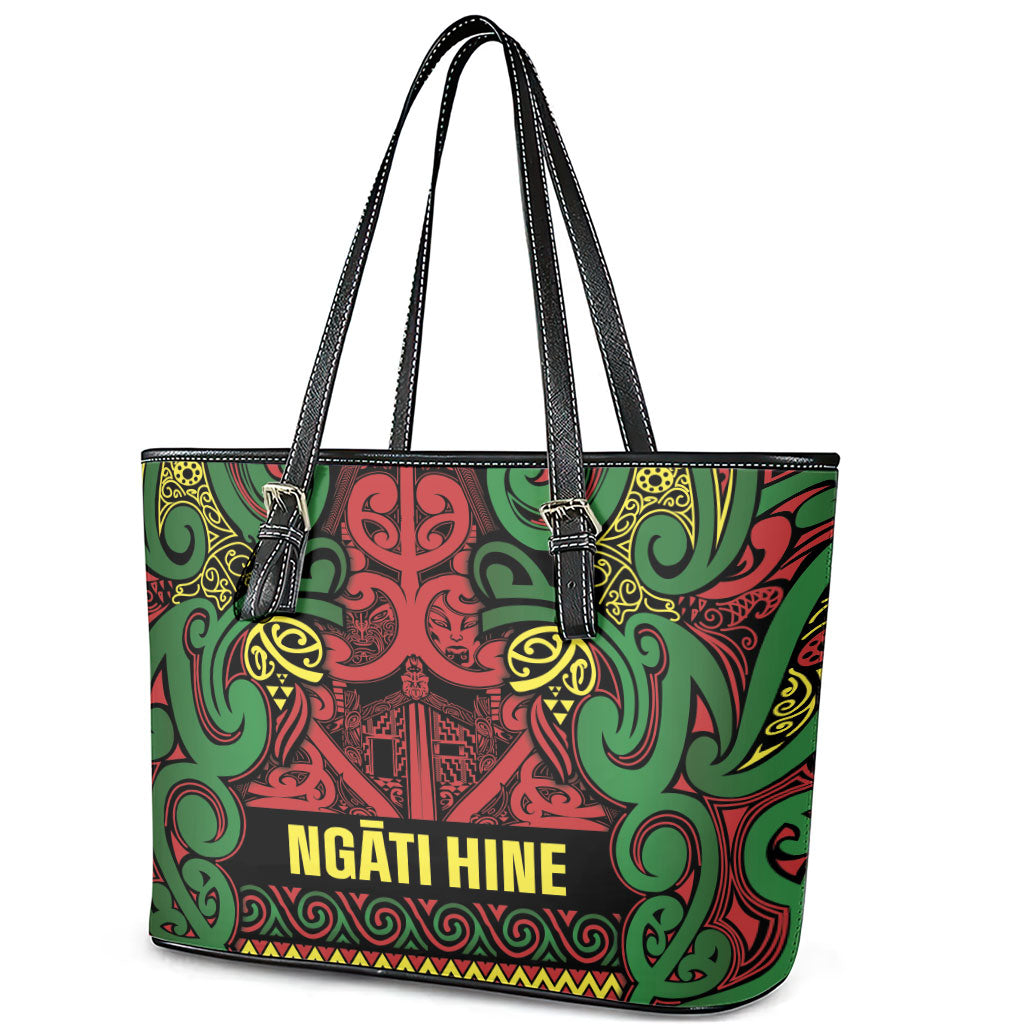 Aotearoa Iwi Ngati Hine Leather Tote Bag Maori Wharenui House Tribal Pattern LT9 - Polynesian Pride