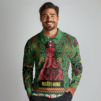 Aotearoa Iwi Ngati Hine Long Sleeve Polo Shirt Maori Wharenui House Tribal Pattern LT9 - Polynesian Pride