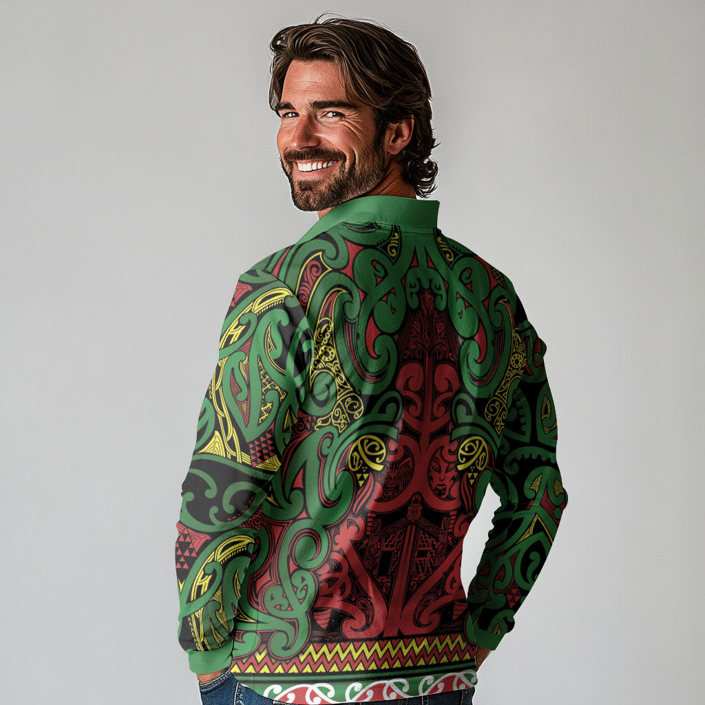 Aotearoa Iwi Ngati Hine Long Sleeve Polo Shirt Maori Wharenui House Tribal Pattern LT9 - Polynesian Pride