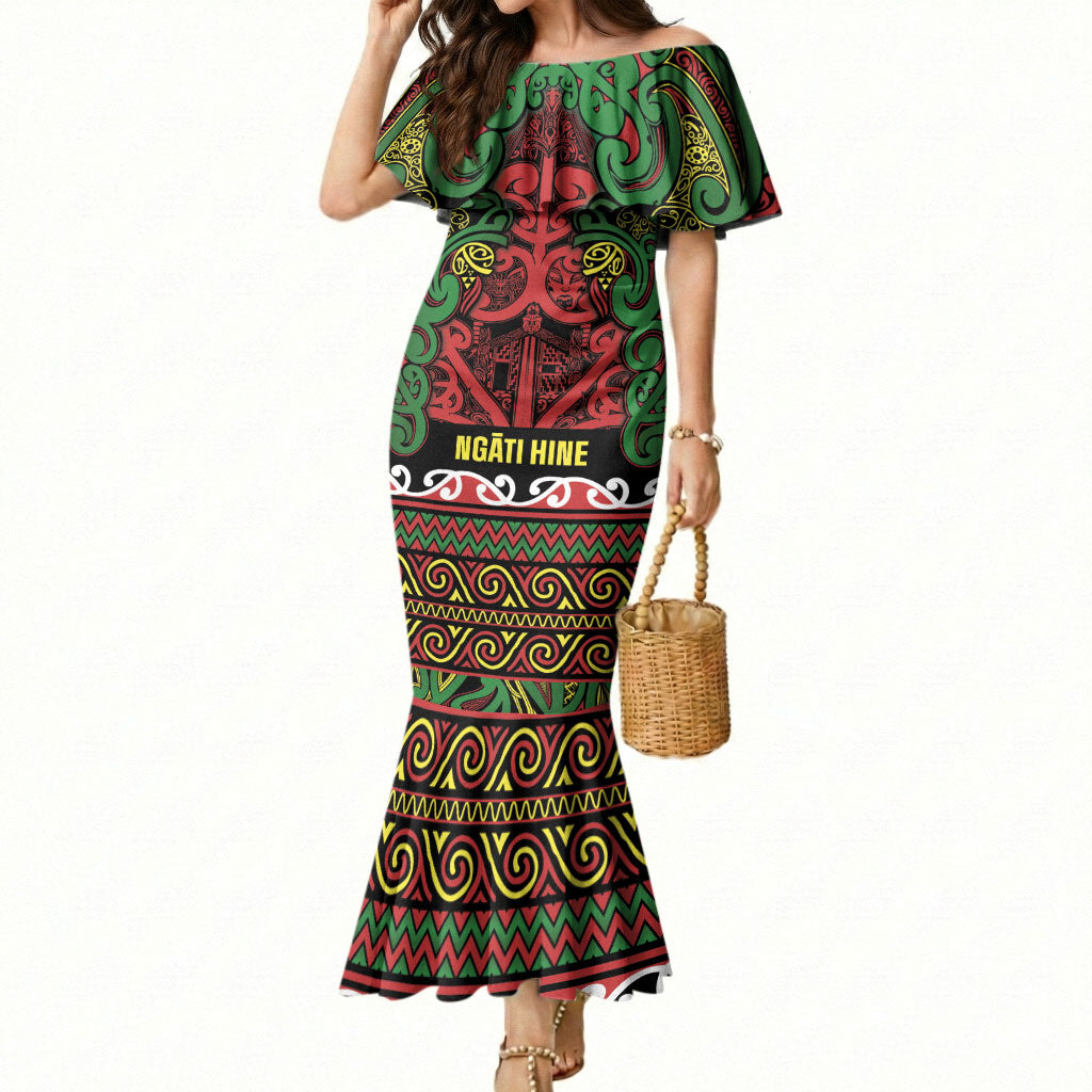 Aotearoa Iwi Ngati Hine Mermaid Dress Maori Wharenui House Tribal Pattern LT9 Women Deep Green - Polynesian Pride