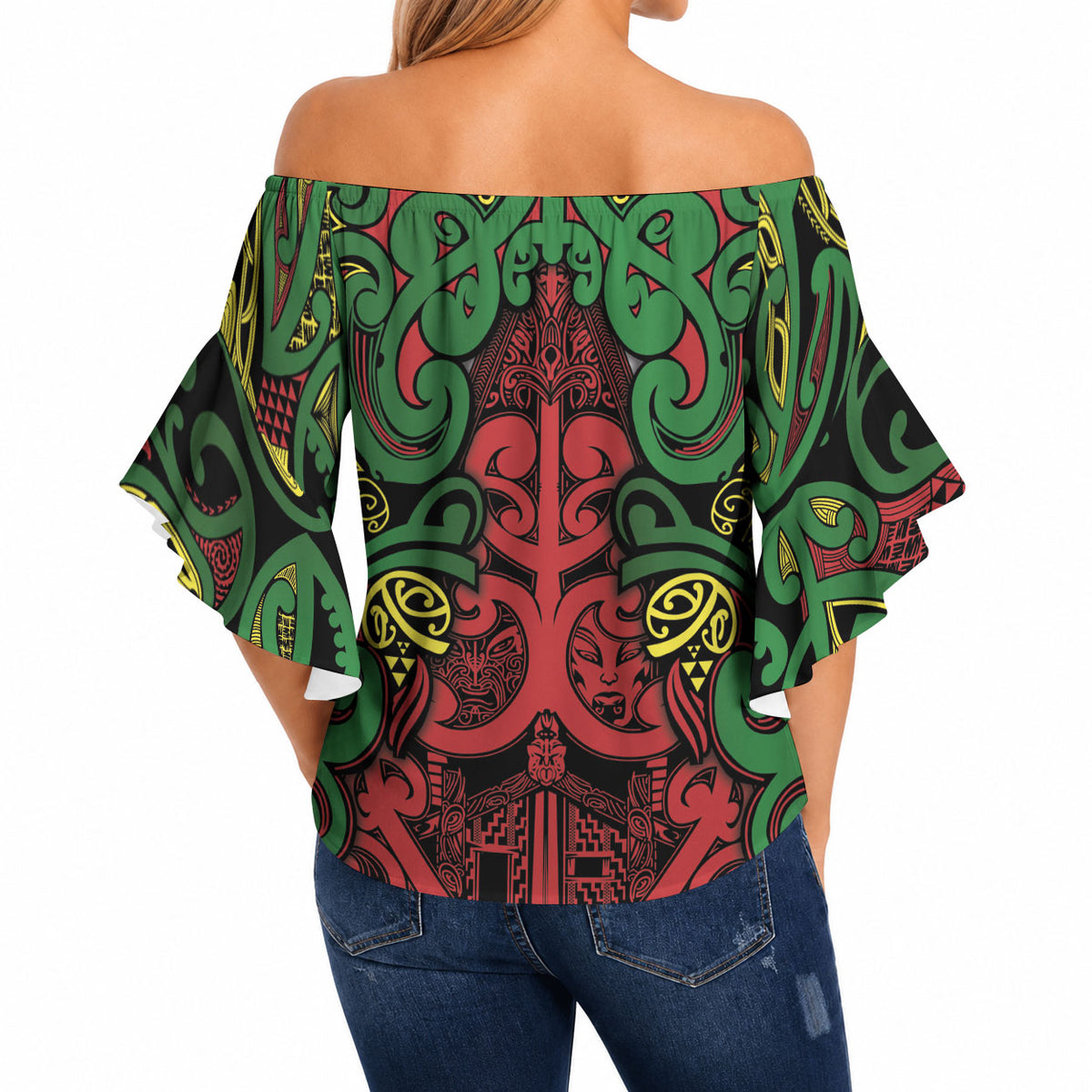 Aotearoa Iwi Ngati Hine Off Shoulder Wrap Waist Top Maori Wharenui House Tribal Pattern LT9 - Polynesian Pride