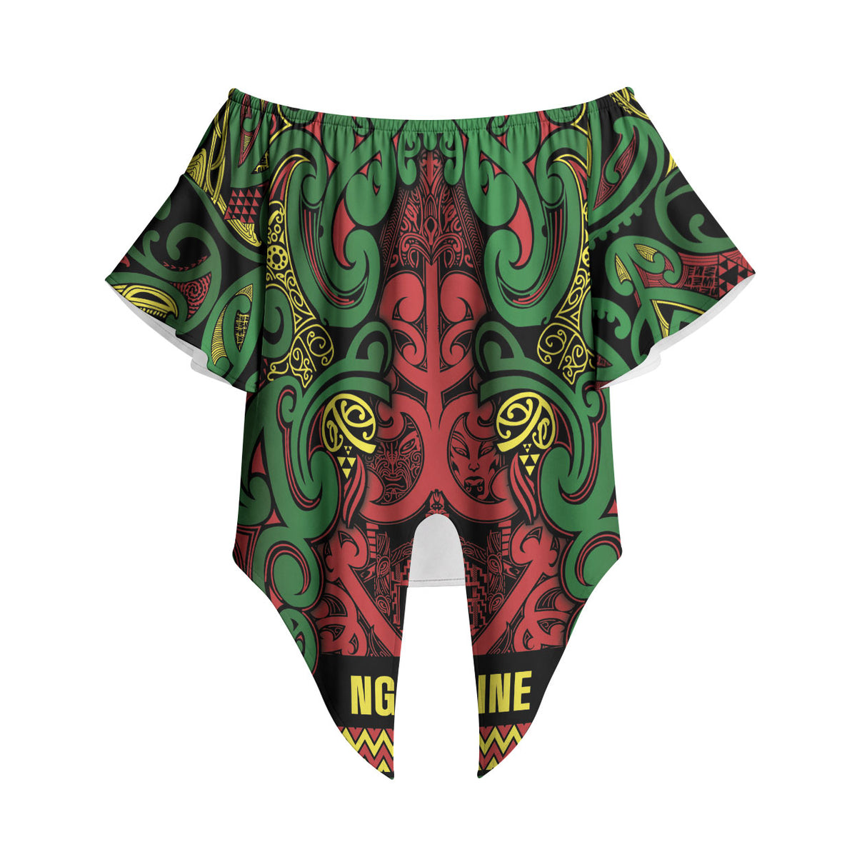 Aotearoa Iwi Ngati Hine Off Shoulder Wrap Waist Top Maori Wharenui House Tribal Pattern LT9 - Polynesian Pride