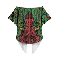 Aotearoa Iwi Ngati Hine Off Shoulder Wrap Waist Top Maori Wharenui House Tribal Pattern LT9 - Polynesian Pride