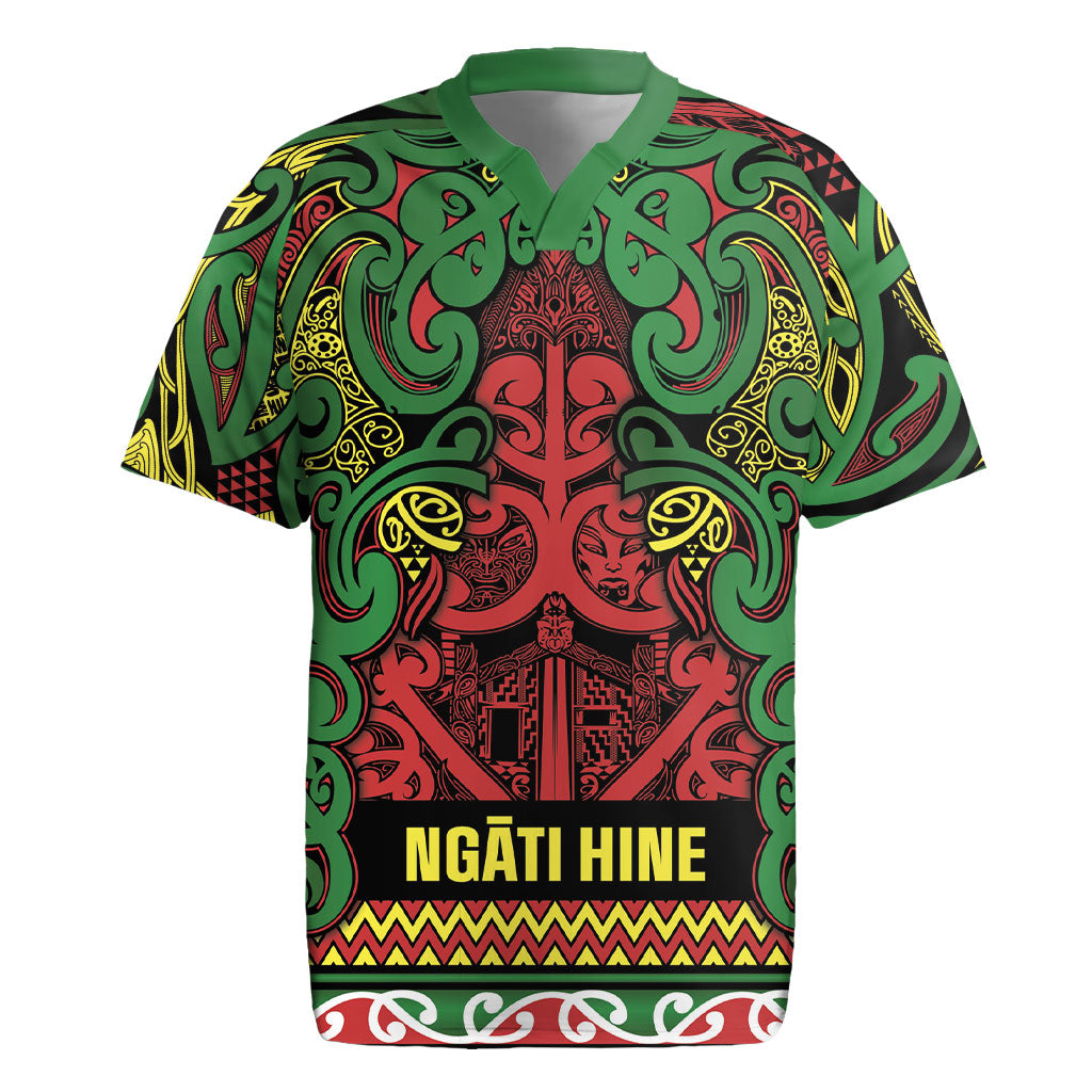 Aotearoa Iwi Ngati Hine Rugby Jersey Maori Wharenui House Tribal Pattern LT9 Deep Green - Polynesian Pride