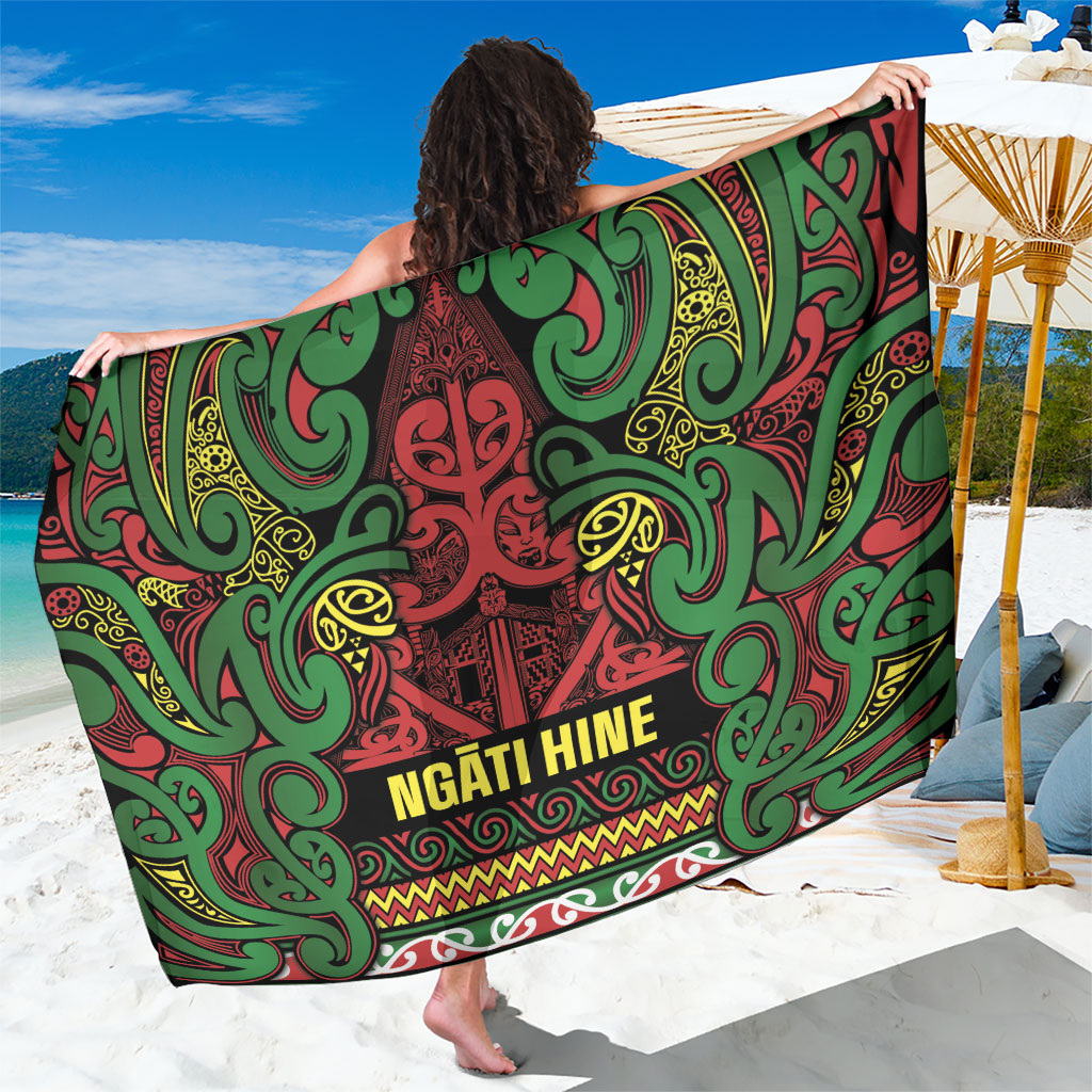Aotearoa Iwi Ngati Hine Sarong Maori Wharenui House Tribal Pattern LT9 One Size 44 x 66 inches Deep Green - Polynesian Pride