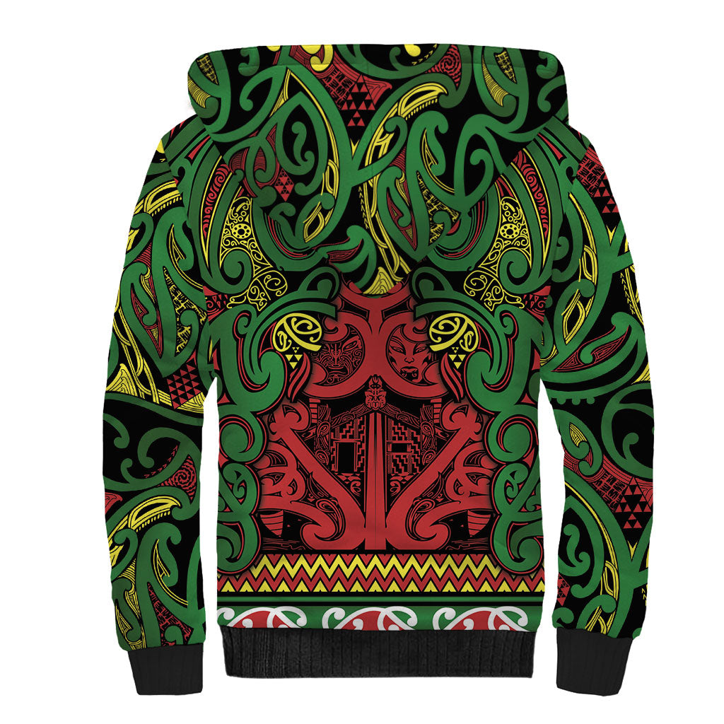 Aotearoa Iwi Ngati Hine Sherpa Hoodie Maori Wharenui House Tribal Pattern LT9 - Polynesian Pride