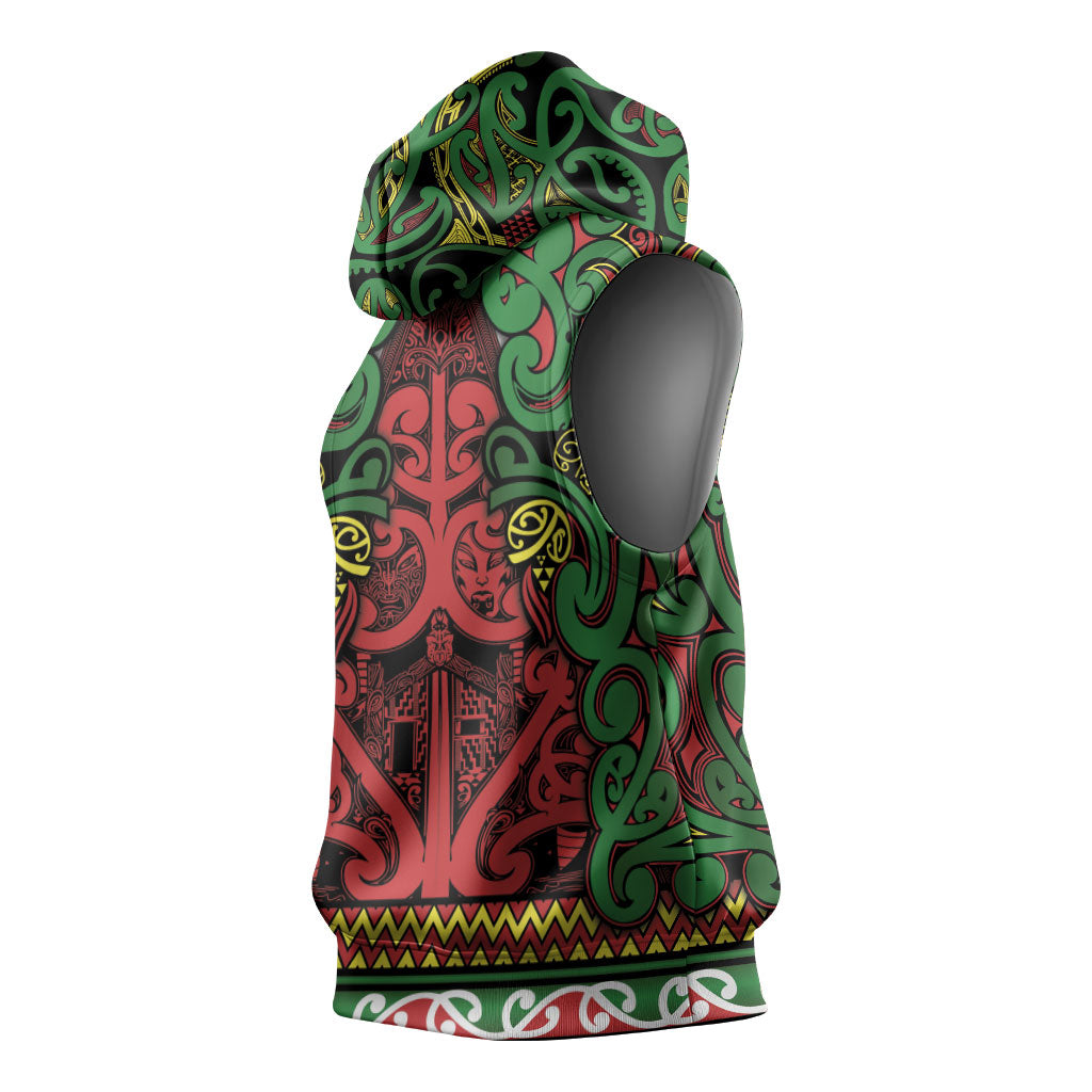 Aotearoa Iwi Ngati Hine Sleeveless Hoodie Maori Wharenui House Tribal Pattern LT9 - Polynesian Pride