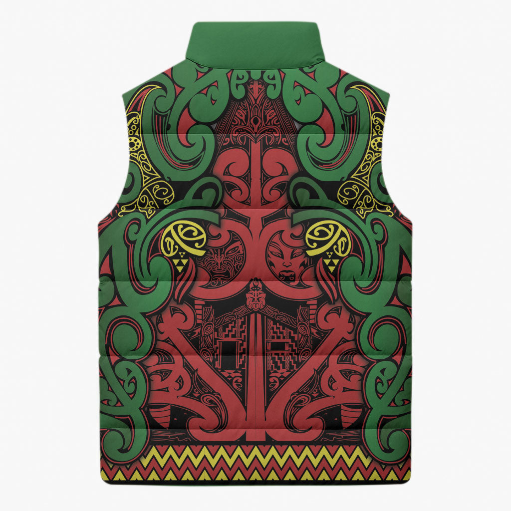 Aotearoa Iwi Ngati Hine Sleeveless Puffer Jacket Maori Wharenui House Tribal Pattern LT9 - Polynesian Pride