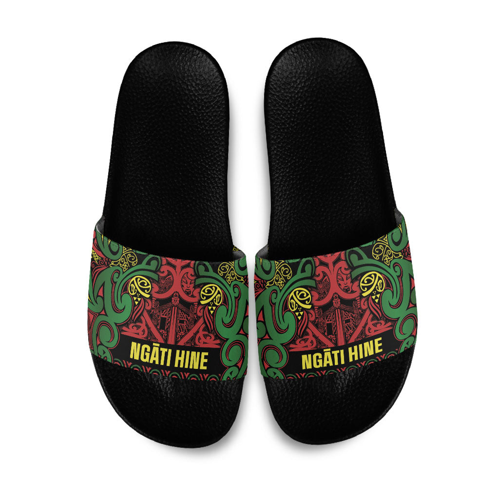 Aotearoa Iwi Ngati Hine Slide Sandals Maori Wharenui House Tribal Pattern LT9 Deep Green - Polynesian Pride