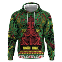 Aotearoa Iwi Ngati Hine Zip Hoodie Maori Wharenui House Tribal Pattern LT9 Pullover Hoodie Deep Green - Polynesian Pride