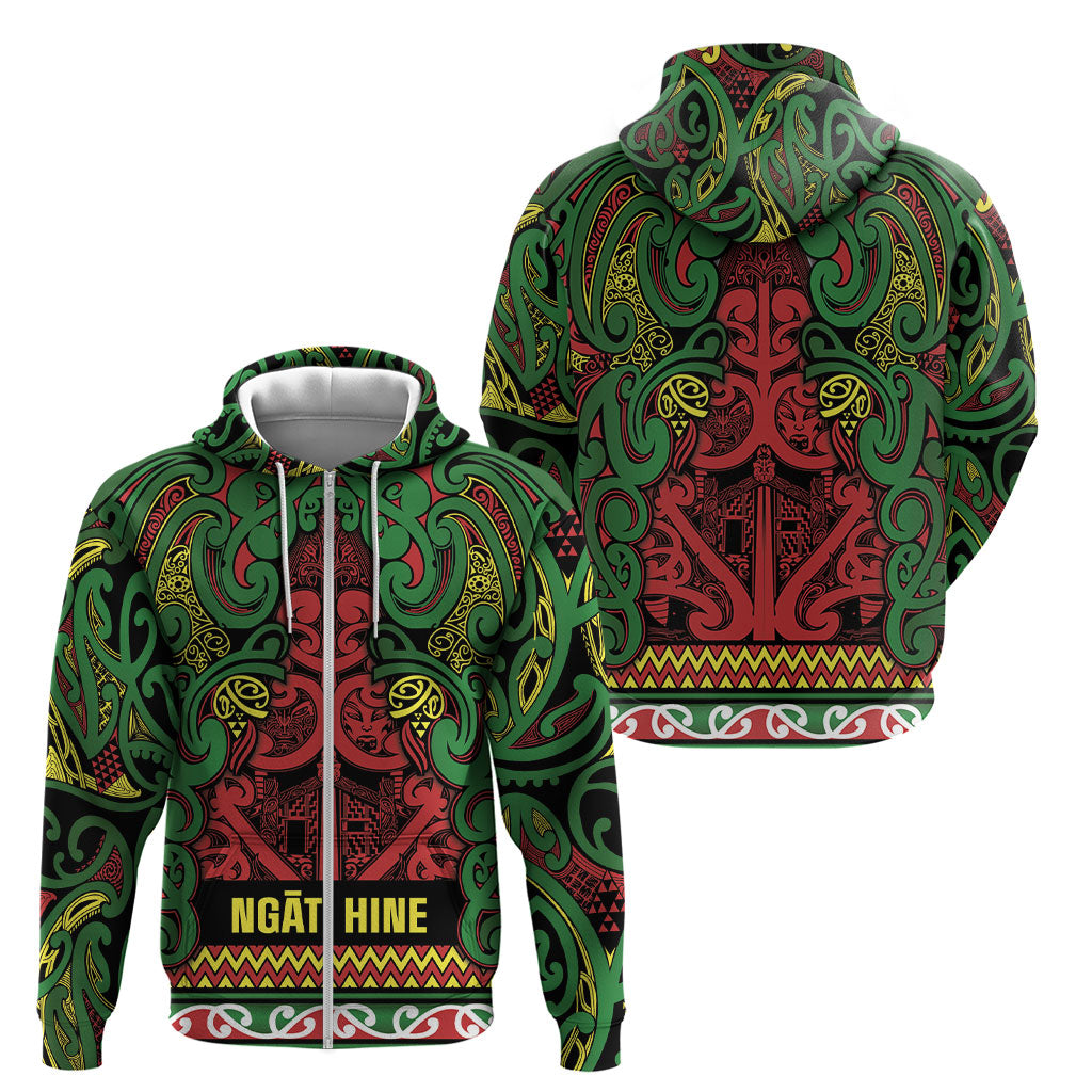 Aotearoa Iwi Ngati Hine Zip Hoodie Maori Wharenui House Tribal Pattern LT9 - Polynesian Pride