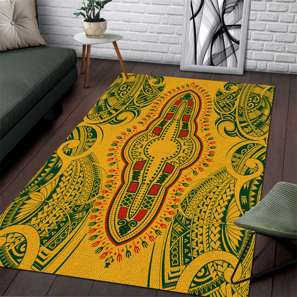 Africa Dashiki Area Rug African Tribal Art Mixed Polynesian Tattoo Gold Color Unique LT9 Gold - Polynesian Pride