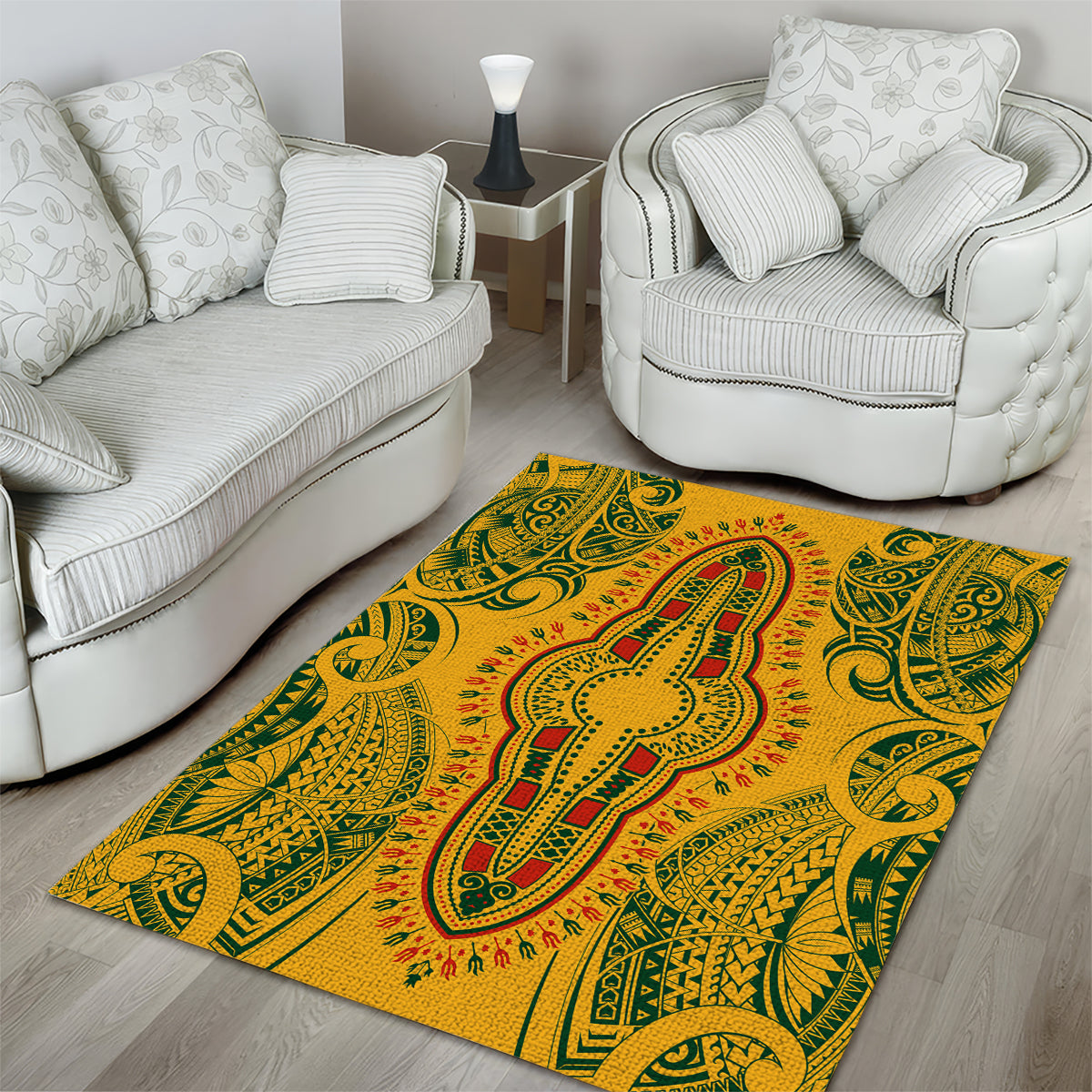 Africa Dashiki Area Rug African Tribal Art Mixed Polynesian Tattoo Gold Color Unique LT9 - Polynesian Pride