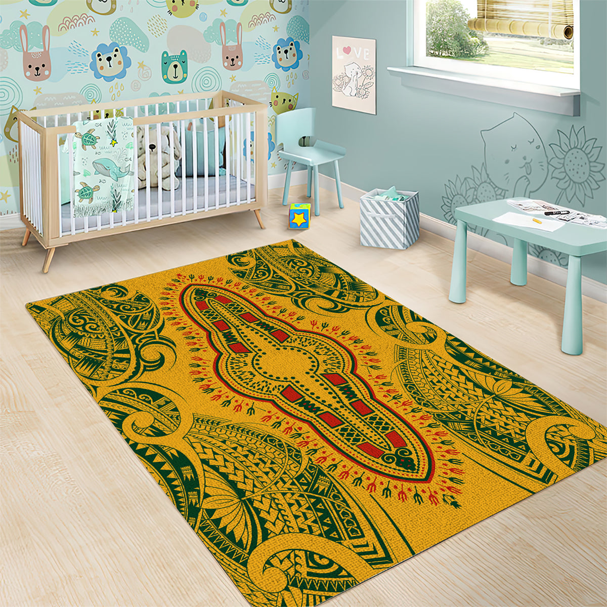 Africa Dashiki Area Rug African Tribal Art Mixed Polynesian Tattoo Gold Color Unique LT9 - Polynesian Pride