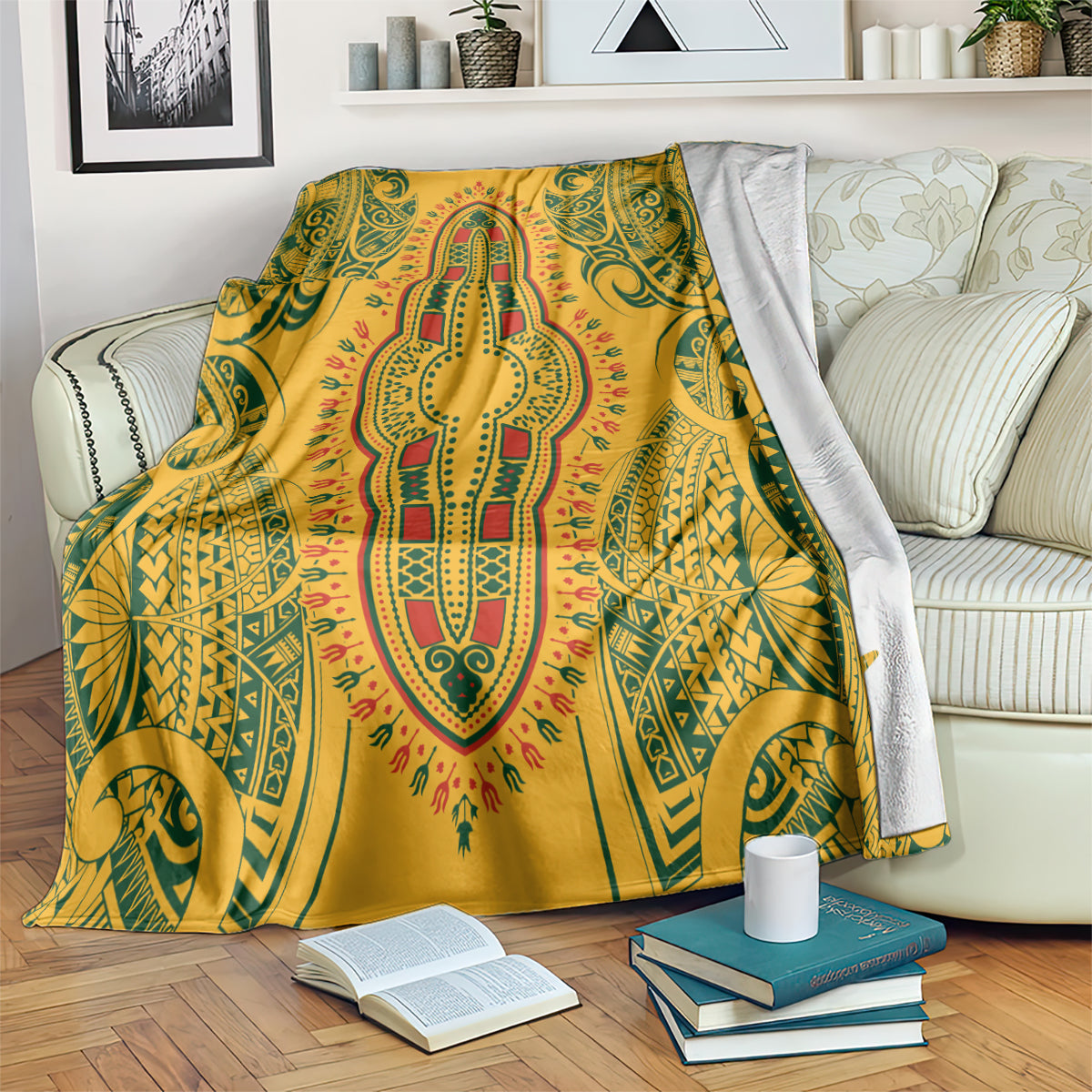 Africa Dashiki Blanket African Tribal Art Mixed Polynesian Tattoo Gold Color Unique LT9 - Polynesian Pride