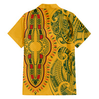 Africa Dashiki Family Matching Short Sleeve Bodycon Dress and Hawaiian Shirt African Tribal Art Mixed Polynesian Tattoo Gold Color Unique LT9 - Polynesian Pride