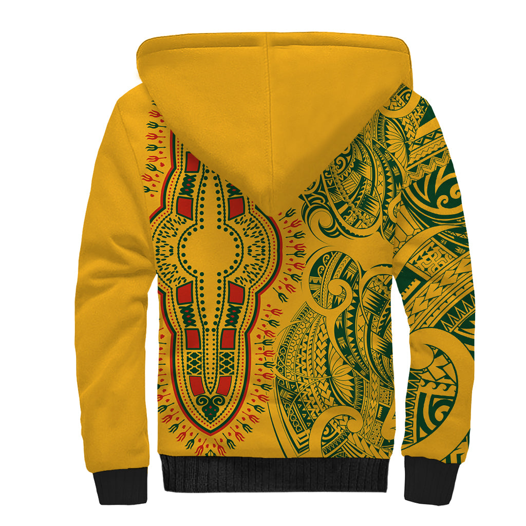 Africa Dashiki Sherpa Hoodie African Tribal Art Mixed Polynesian Tattoo Gold Color Unique LT9 - Polynesian Pride