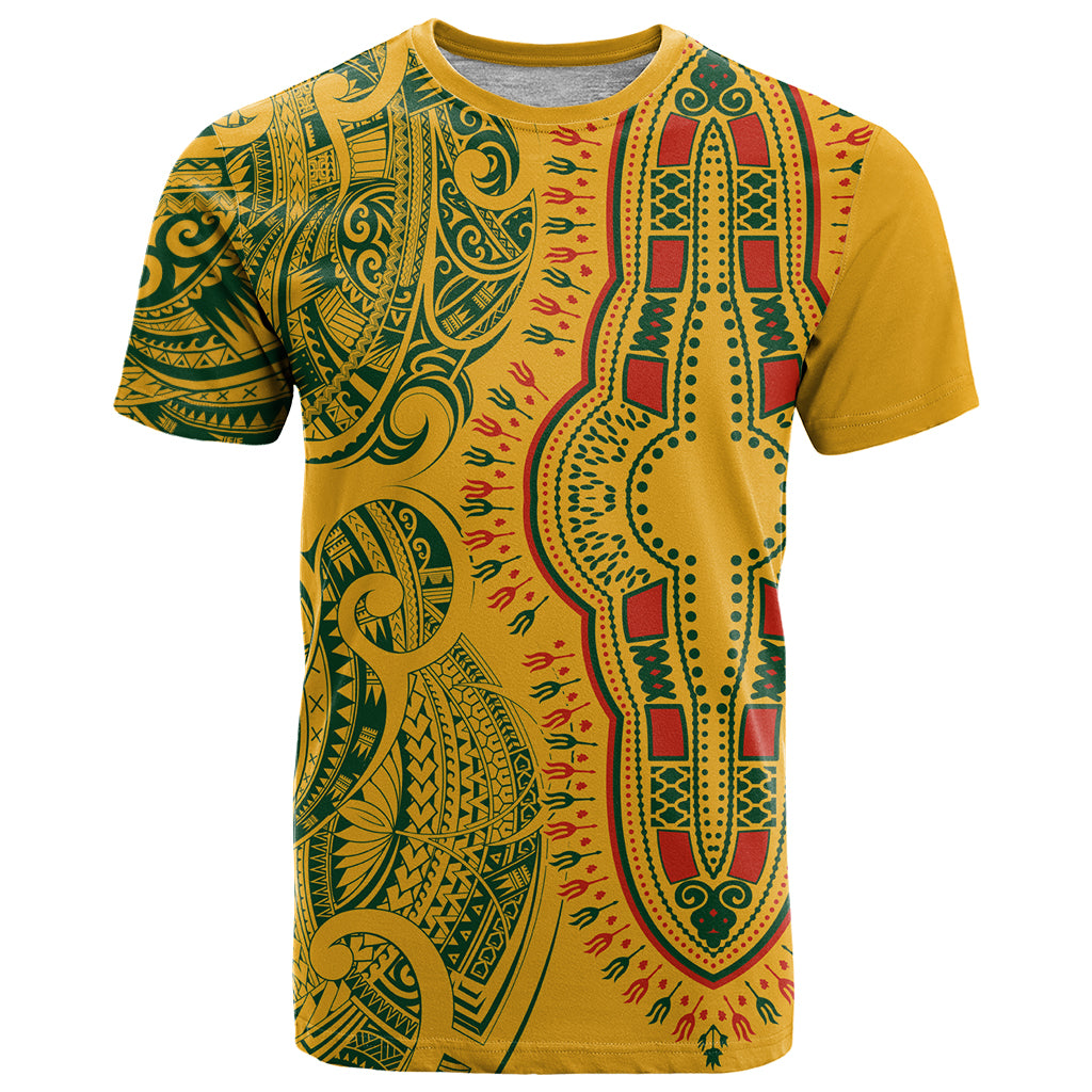 Africa Dashiki T Shirt African Tribal Art Mixed Polynesian Tattoo Gold Color Unique LT9 Gold - Polynesian Pride