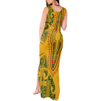 Africa Dashiki Tank Maxi Dress African Tribal Art Mixed Polynesian Tattoo Gold Color Unique LT9 - Polynesian Pride