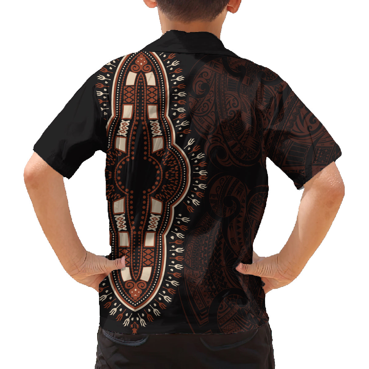 Africa Dashiki Family Matching Long Sleeve Bodycon Dress and Hawaiian Shirt African Tribal Art Mixed Polynesian Tattoo Red Color Unique LT9 - Polynesian Pride