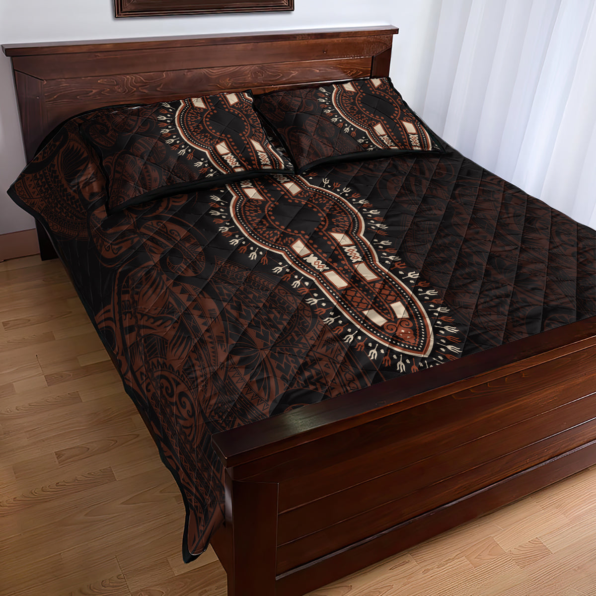 Africa Dashiki Quilt Bed Set African Tribal Art Mixed Polynesian Tattoo Red Color Unique LT9 - Polynesian Pride