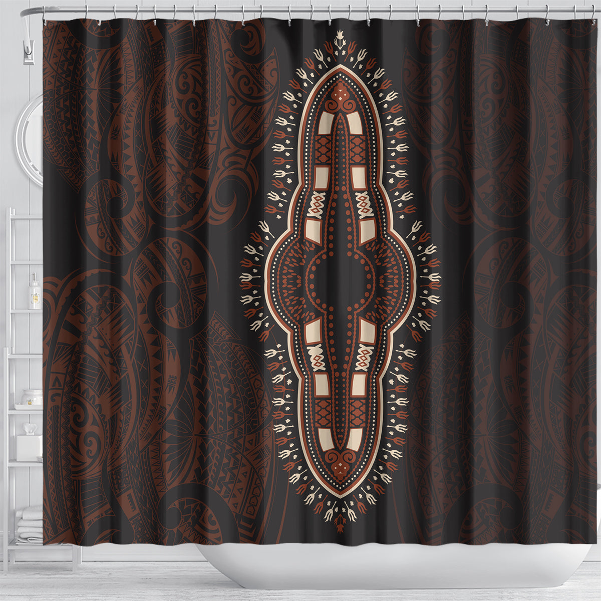 Africa Dashiki Shower Curtain African Tribal Art Mixed Polynesian Tattoo Red Color Unique LT9 - Polynesian Pride