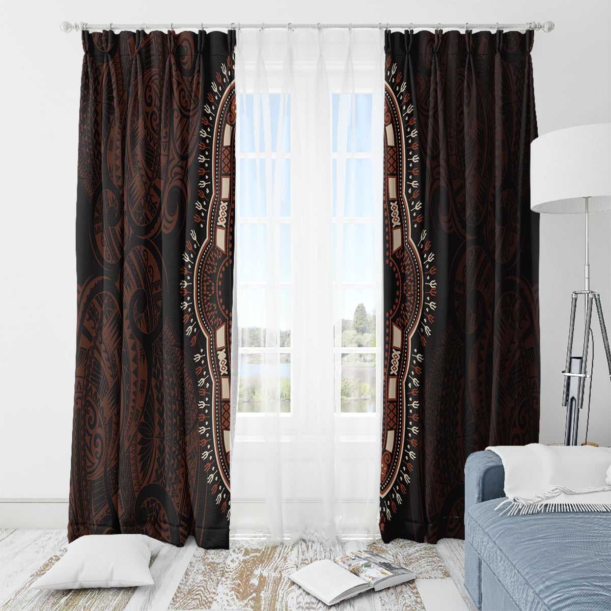Africa Dashiki Window Curtain African Tribal Art Mixed Polynesian Tattoo Red Color Unique LT9 - Polynesian Pride