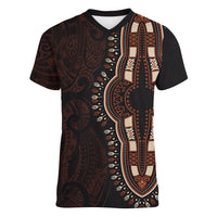 Africa Dashiki Women V Neck T Shirt African Tribal Art Mixed Polynesian Tattoo Red Color Unique LT9 Female Red - Polynesian Pride