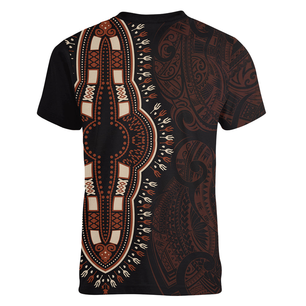 Africa Dashiki Women V Neck T Shirt African Tribal Art Mixed Polynesian Tattoo Red Color Unique LT9 - Polynesian Pride