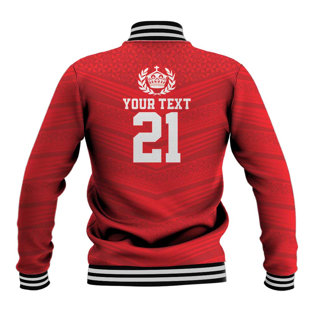 Custom Mate Ma'a Tonga Heritage Baseball Jacket Pacific Tribal Rugby Red Edition - Polynesian Pride
