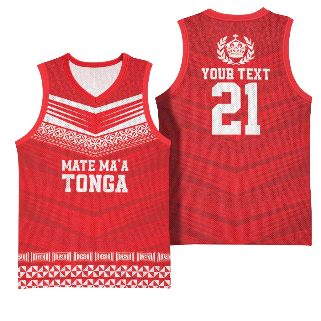 Custom Mate Ma'a Tonga Heritage Basketball Jersey Pacific Tribal Rugby Red Edition - Polynesian Pride