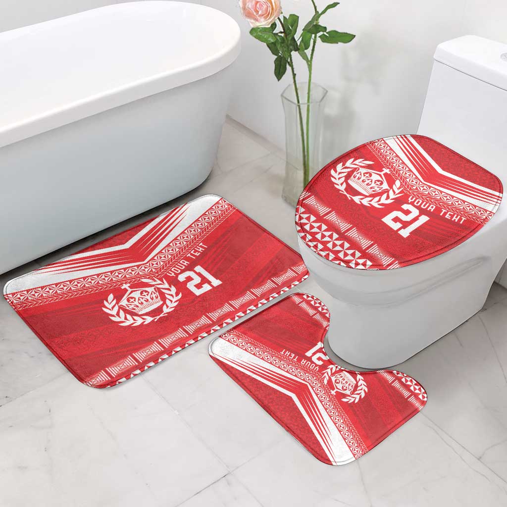 Custom Mate Ma'a Tonga Heritage Bathroom Set Pacific Tribal Rugby Red Edition - Polynesian Pride